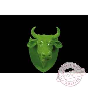 Figurine Trophe vache cowhead green  25cm Art in the City 80994